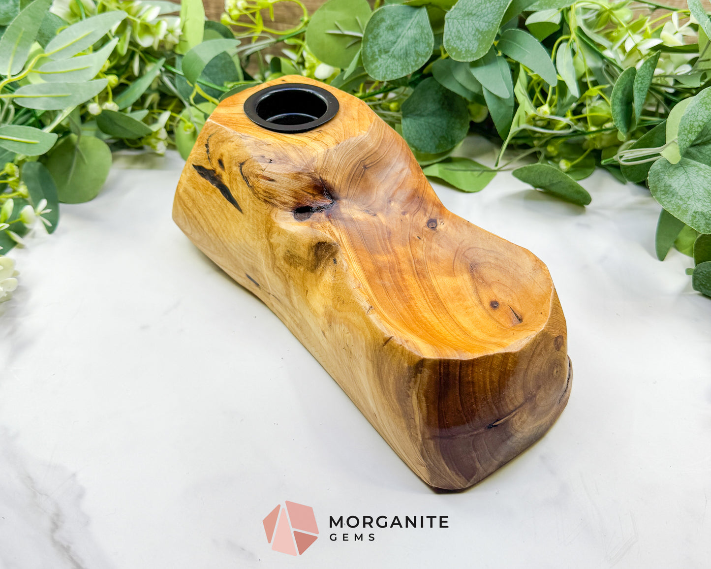 Handcrafted Shan Mu Wood Tealight & Crystal Sphere Holder – Natural Root Wood Altar Decor & Meditation Accent