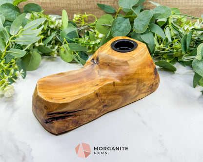 Handcrafted Shan Mu Wood Tealight & Crystal Sphere Holder – Natural Root Wood Altar Decor & Meditation Accent