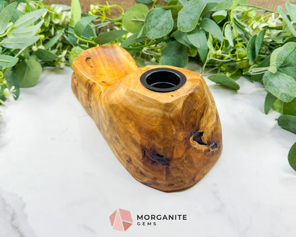 Handcrafted Shan Mu Wood Tealight & Crystal Sphere Holder – Natural Root Wood Altar Decor & Meditation Accent