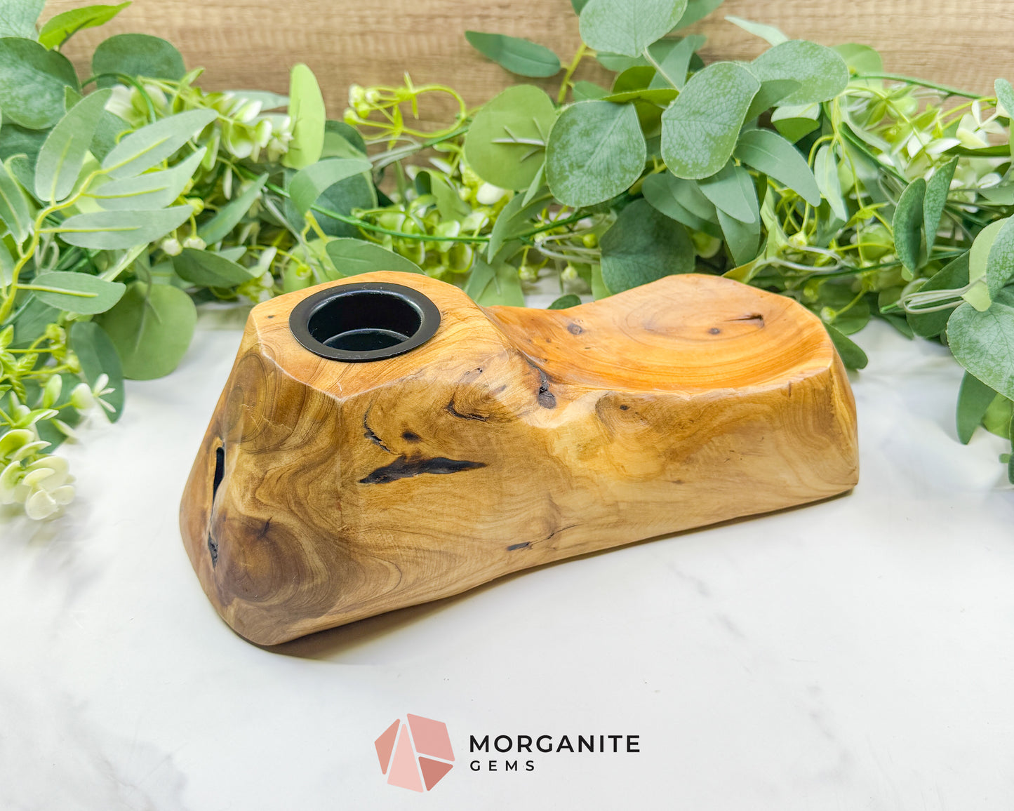 Handcrafted Shan Mu Wood Tealight & Crystal Sphere Holder – Natural Root Wood Altar Decor & Meditation Accent