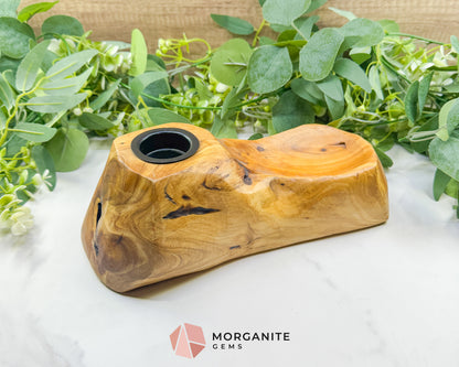 Handcrafted Shan Mu Wood Tealight & Crystal Sphere Holder – Natural Root Wood Altar Decor & Meditation Accent