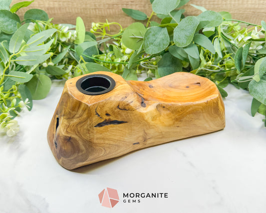 Handcrafted Shan Mu Wood Tealight & Crystal Sphere Holder – Natural Root Wood Altar Decor & Meditation Accent