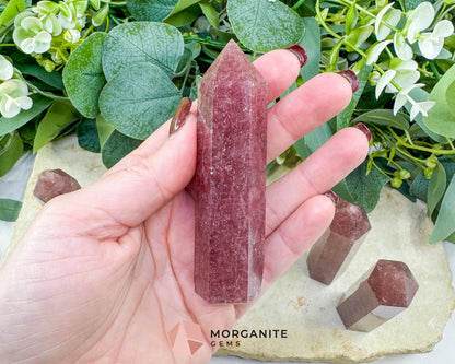 Strawberry Quartz Tower 3-4 Inch Crystal Point for Love Joy Heart Healing Meditation Altar