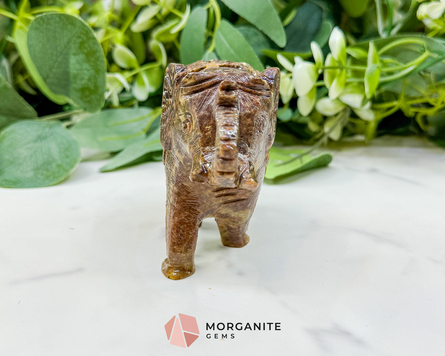 Hand-Carved Soapstone Undercut Elephant No.2 – 3.4" Lattice Sculpture with Baby Inside – Natural Stone Elephant Figurine for Wisdom & Luck