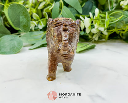 Hand-Carved Soapstone Undercut Elephant No.2 – 3.4" Lattice Sculpture with Baby Inside – Natural Stone Elephant Figurine for Wisdom & Luck