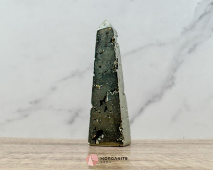 AA Pyrite Tower Obelisk – Handcrafted 4.6" Inch Energy Stone for Prosperity-Morganite Gems