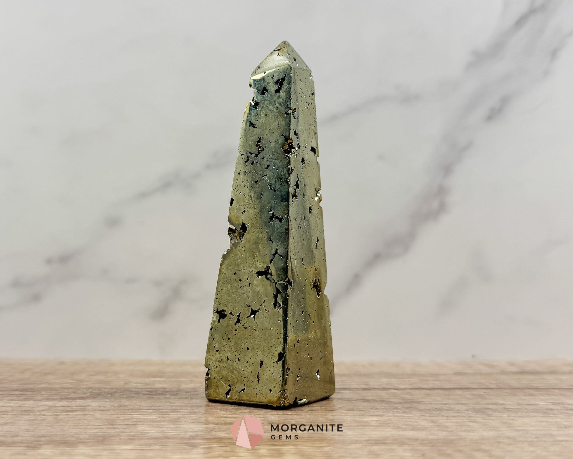 AA Pyrite Tower Obelisk – Handcrafted 4.6" Inch Energy Stone for Prosperity-Morganite Gems