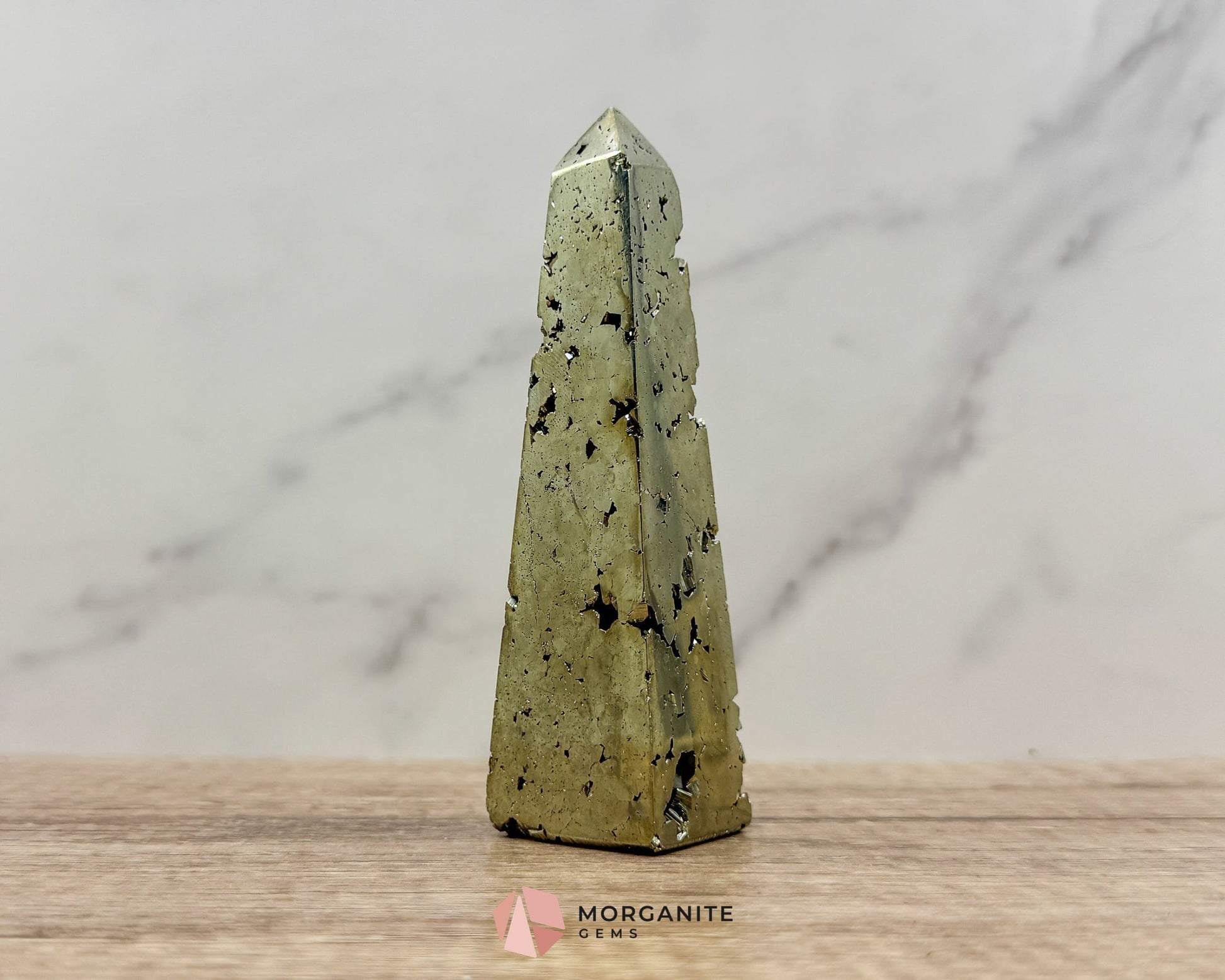 AA Pyrite Tower Obelisk – Handcrafted 4.6" Inch Energy Stone for Prosperity-Morganite Gems