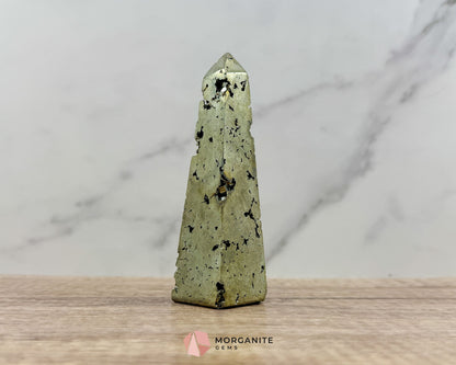 AA Pyrite Tower Obelisk – Handcrafted 4.6" Inch Energy Stone for Prosperity-Morganite Gems