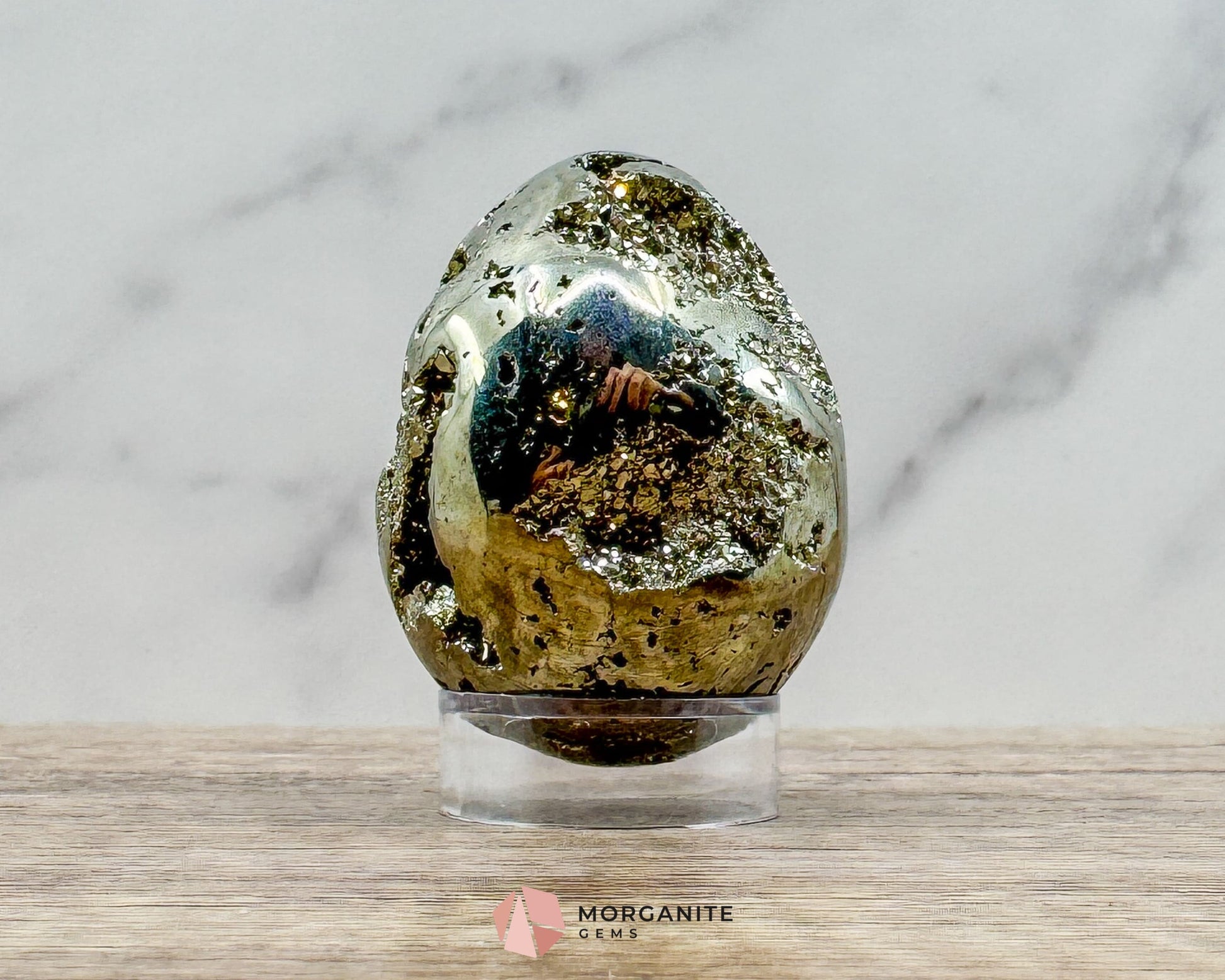 AA Quality Pyrite Egg – Handcrafted 2" Energy Stone for Wealth & Protection-Morganite Gems