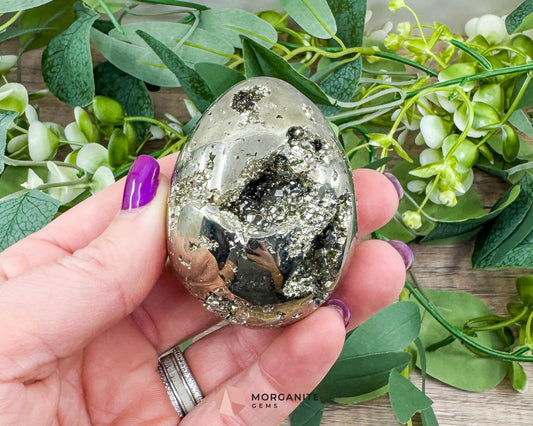 AA Quality Pyrite Egg – Handcrafted 2" Energy Stone for Wealth & Protection-Morganite Gems