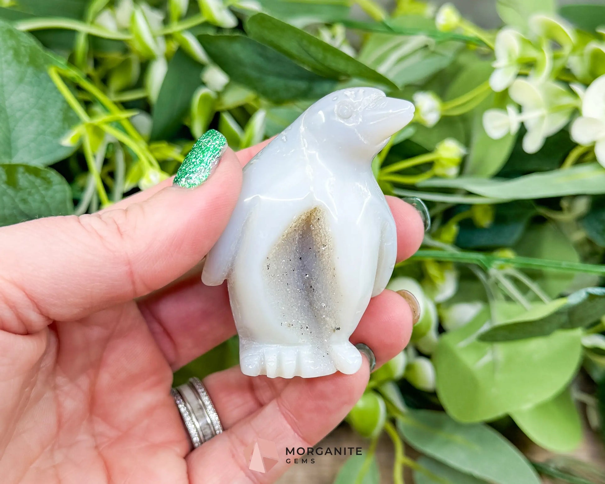 Agate Druzy Penguin Figurine – Natural Geode Crystal Carving for Protection Joy & Collectors - Metaphysical Crystals