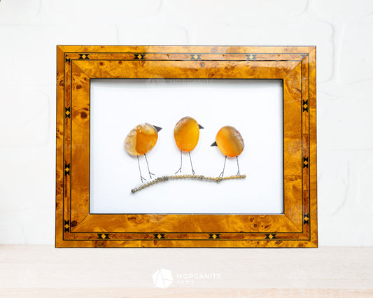 Agate Slice Bird Art in Upcycled Frame Unique Gemstone Wall Decor Nature-Inspired Gift