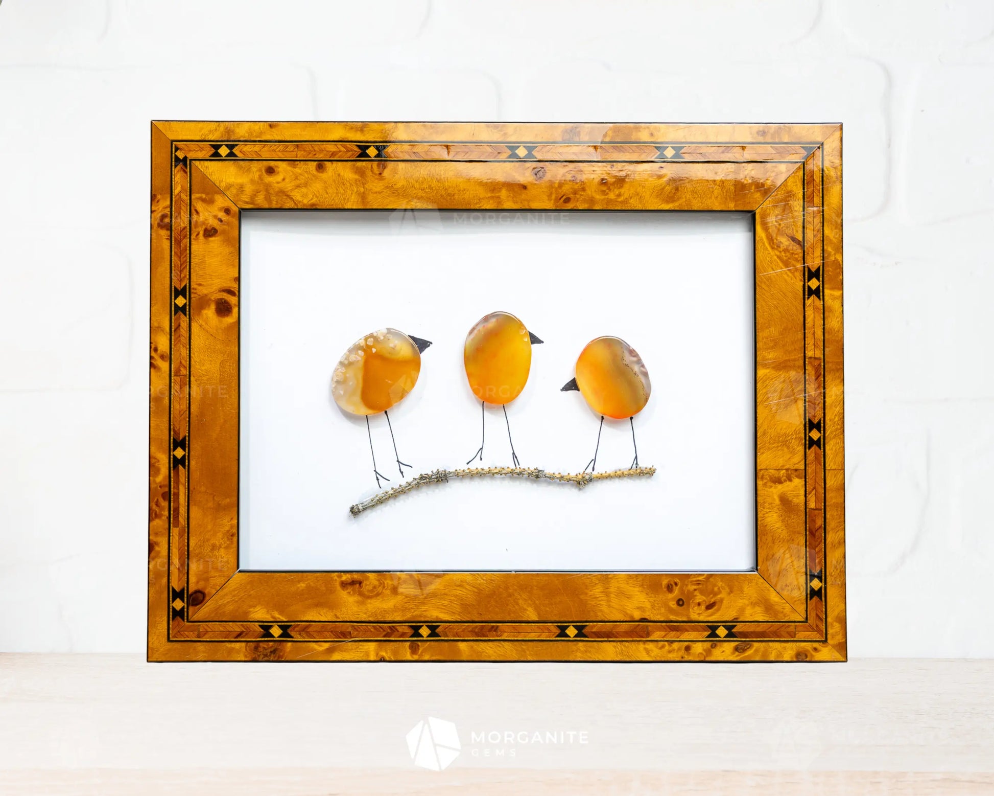 Agate Slice Bird Art in Upcycled Frame Unique Gemstone Wall Decor Nature-Inspired Gift