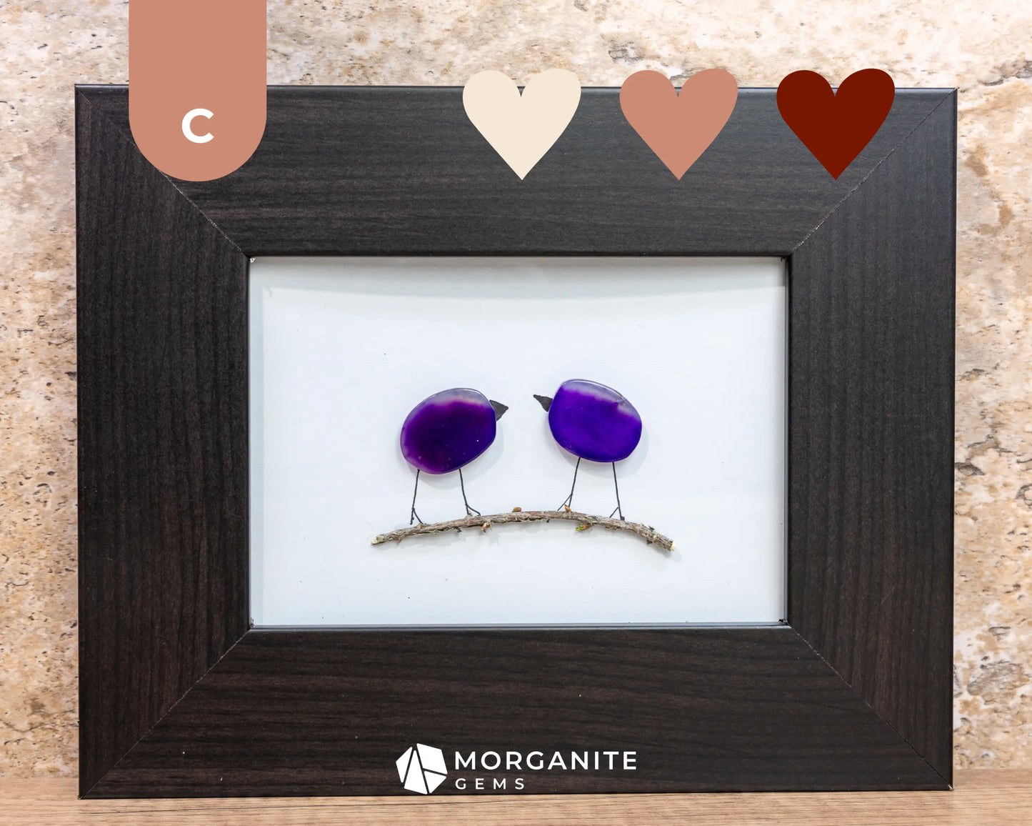 Agate Slice Bird Art in Upcycled Frame Unique Gemstone Wall Decor Nature-Inspired Gift - C - Dark Brown Frame