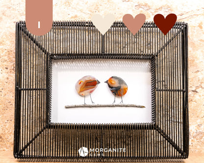 Agate Slice Bird Art in Upcycled Frame Unique Gemstone Wall Decor Nature-Inspired Gift - I - Black Wire Frame