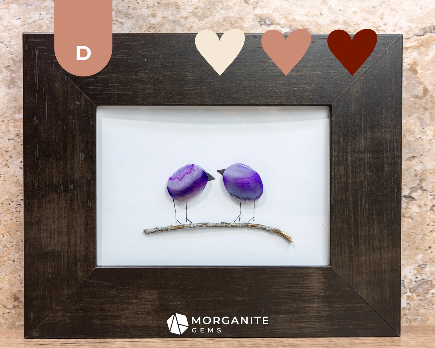 Agate Slice Bird Art in Upcycled Frame Unique Gemstone Wall Decor Nature-Inspired Gift - D - Dark Brown Frame