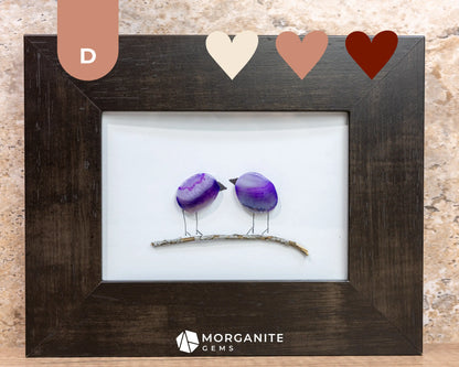 Agate Slice Bird Art in Upcycled Frame Unique Gemstone Wall Decor Nature-Inspired Gift - D - Dark Brown Frame