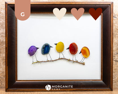 Agate Slice Bird Art in Upcycled Frame Unique Gemstone Wall Decor Nature-Inspired Gift - G - Brown Frame with Rainbow