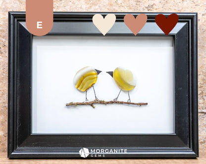 Agate Slice Bird Art in Upcycled Frame Unique Gemstone Wall Decor Nature-Inspired Gift - E - Black Frame with Yellow