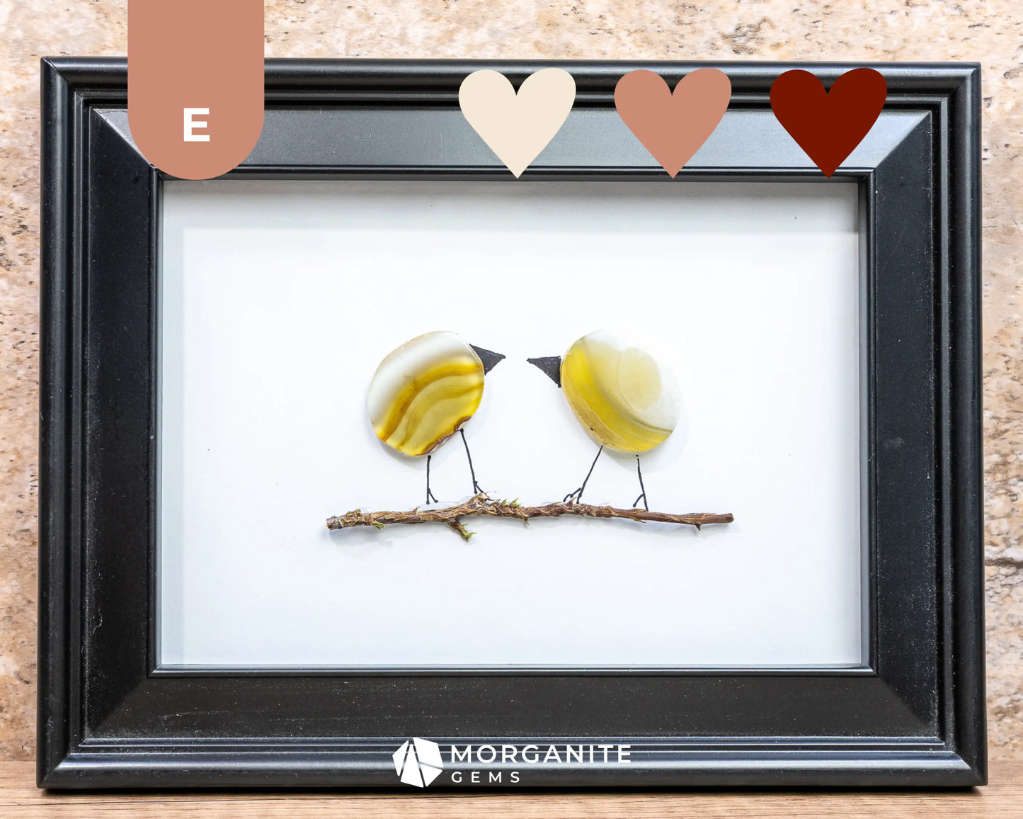 Agate Slice Bird Art in Upcycled Frame Unique Gemstone Wall Decor Nature-Inspired Gift - E - Black Frame with Yellow