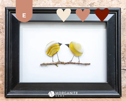 Agate Slice Bird Art in Upcycled Frame Unique Gemstone Wall Decor Nature-Inspired Gift - E - Black Frame with Yellow