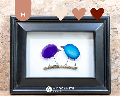 Agate Slice Bird Art in Upcycled Frame Unique Gemstone Wall Decor Nature-Inspired Gift - H - Black Frame with Purple &