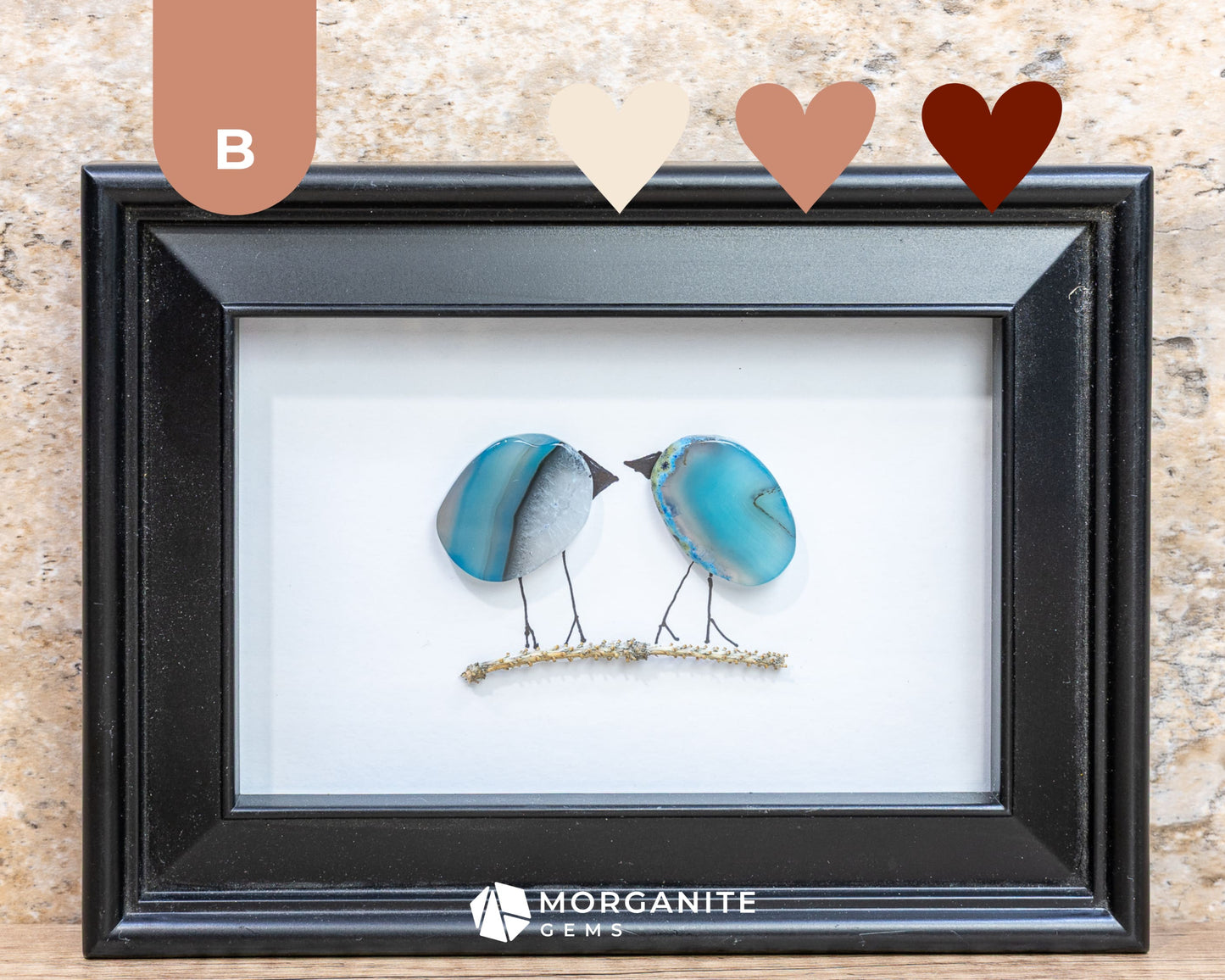 Agate Slice Bird Art in Upcycled Frame Unique Gemstone Wall Decor Nature-Inspired Gift - B - Black Frame with Blue