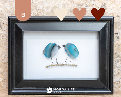 Agate Slice Bird Art in Upcycled Frame Unique Gemstone Wall Decor Nature-Inspired Gift - B - Black Frame with Blue