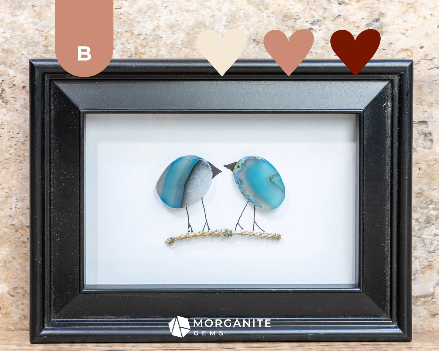 Agate Slice Bird Art in Upcycled Frame Unique Gemstone Wall Decor Nature-Inspired Gift - B - Black Frame with Blue