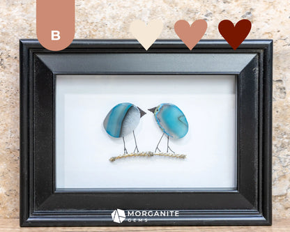 Agate Slice Bird Art in Upcycled Frame Unique Gemstone Wall Decor Nature-Inspired Gift - B - Black Frame with Blue