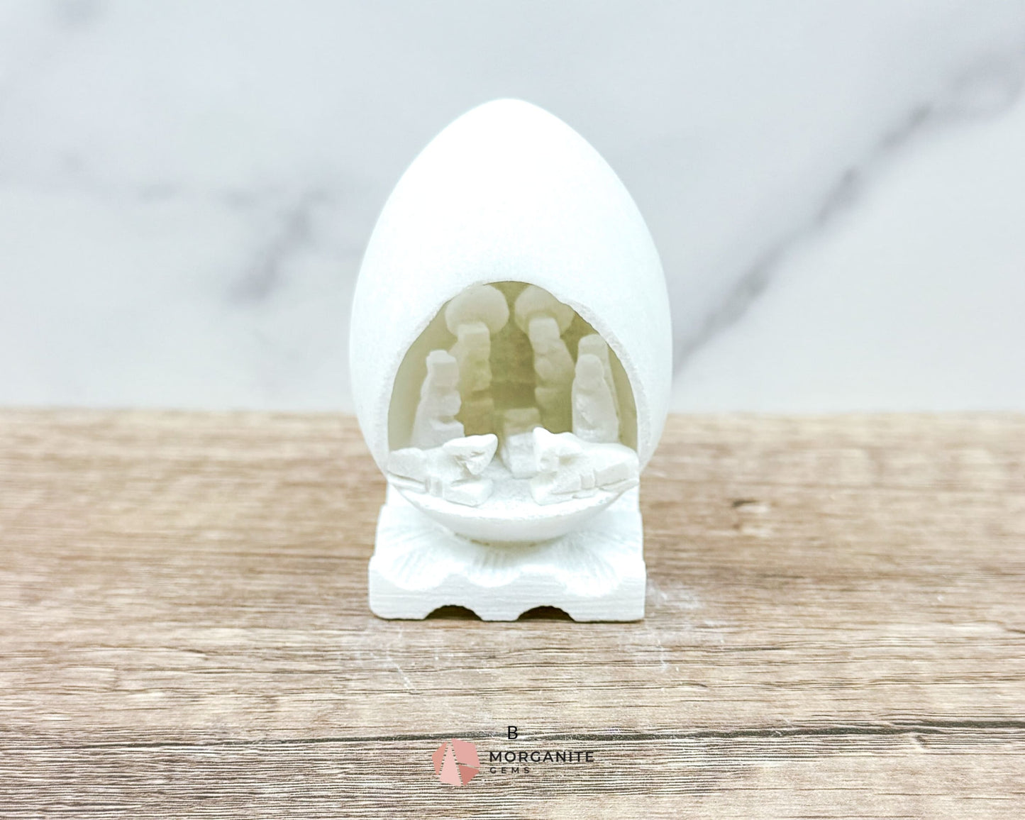 Alabaster Nativity Scene Egg – Hand-Carved Mini Holy Family Figurine from Peru - Home & Living