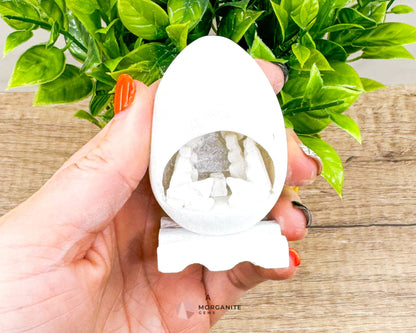 Alabaster Nativity Scene Egg – Hand-Carved Mini Holy Family Figurine from Peru - Home & Living