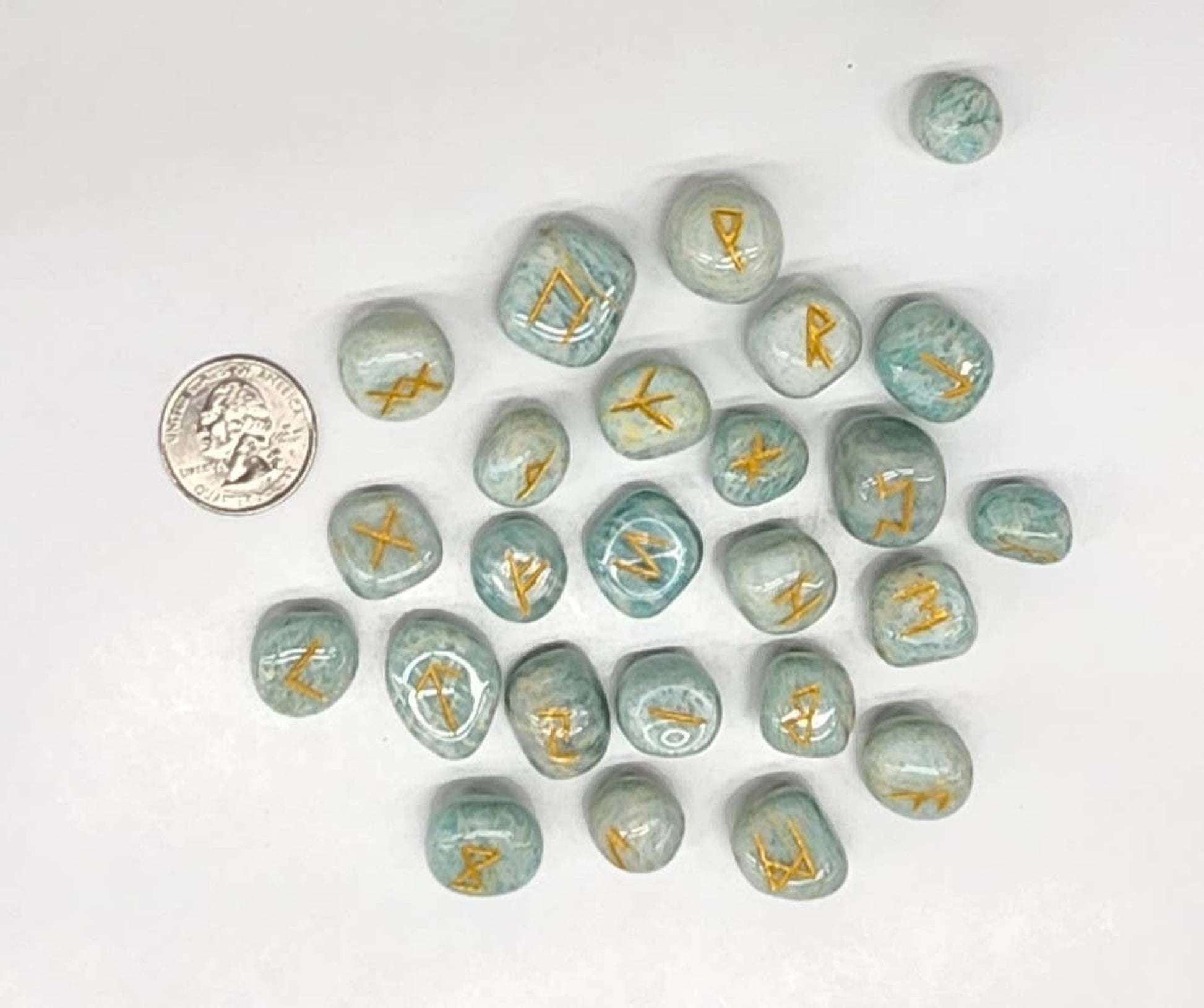 Amazonite Semi-Precious Gemstone Rune Sets with Velvet Pouch-Morganite Gems