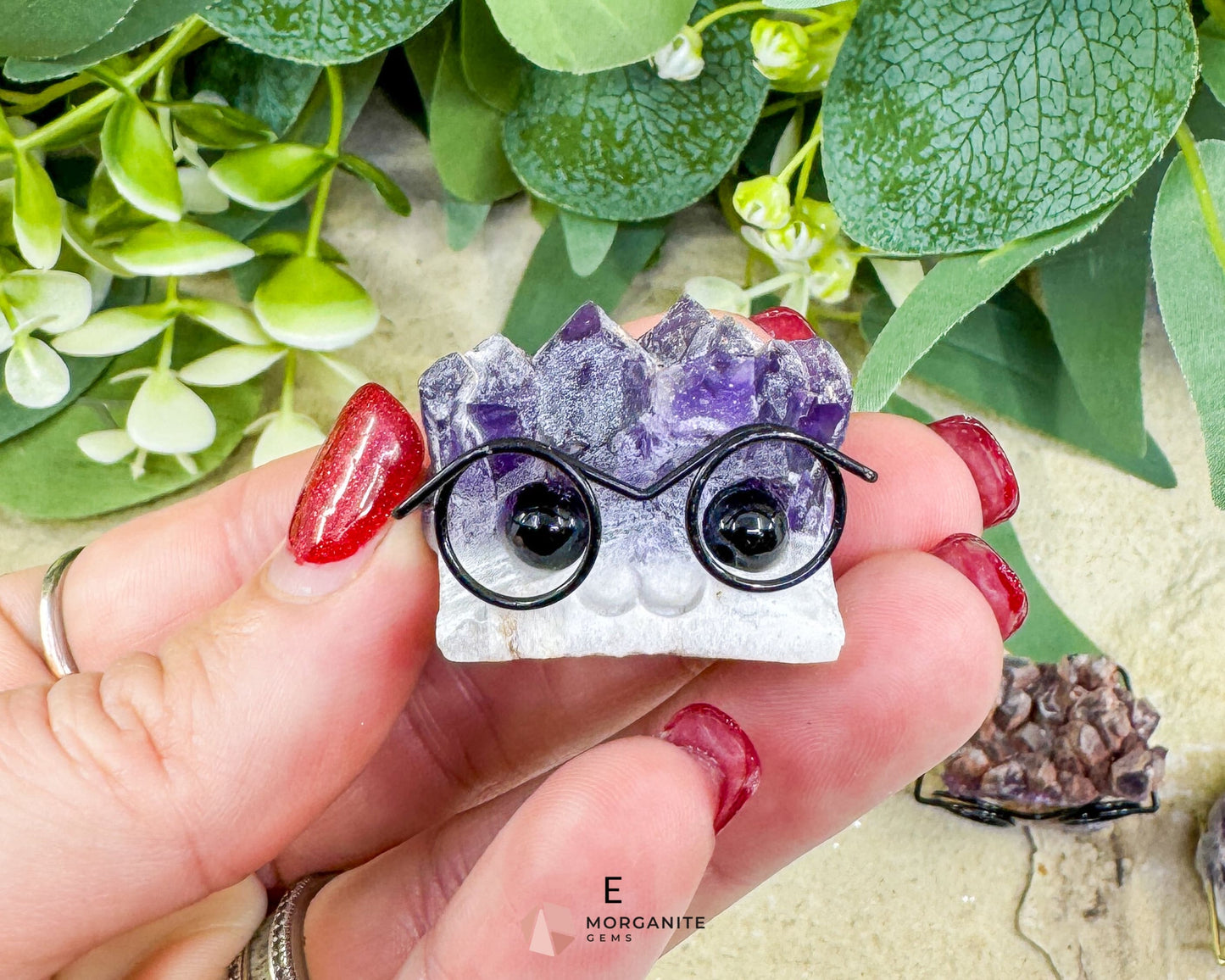 Amethyst Gemhog Figurine – Mini Amethyst Hedgehog with Glasses (≈1″–1.5″) - E - Metaphysical Crystals