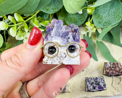 Amethyst Gemhog Figurine – Mini Amethyst Hedgehog with Glasses (≈1″–1.5″) - B - Metaphysical Crystals