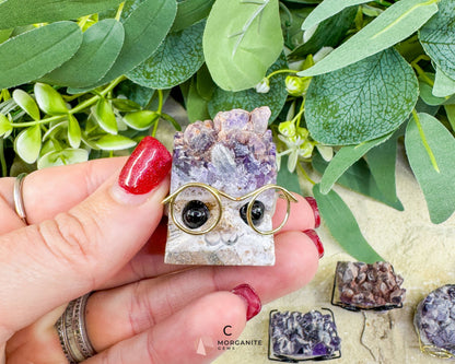 Amethyst Gemhog Figurine – Mini Amethyst Hedgehog with Glasses (≈1″–1.5″) - C - Metaphysical Crystals