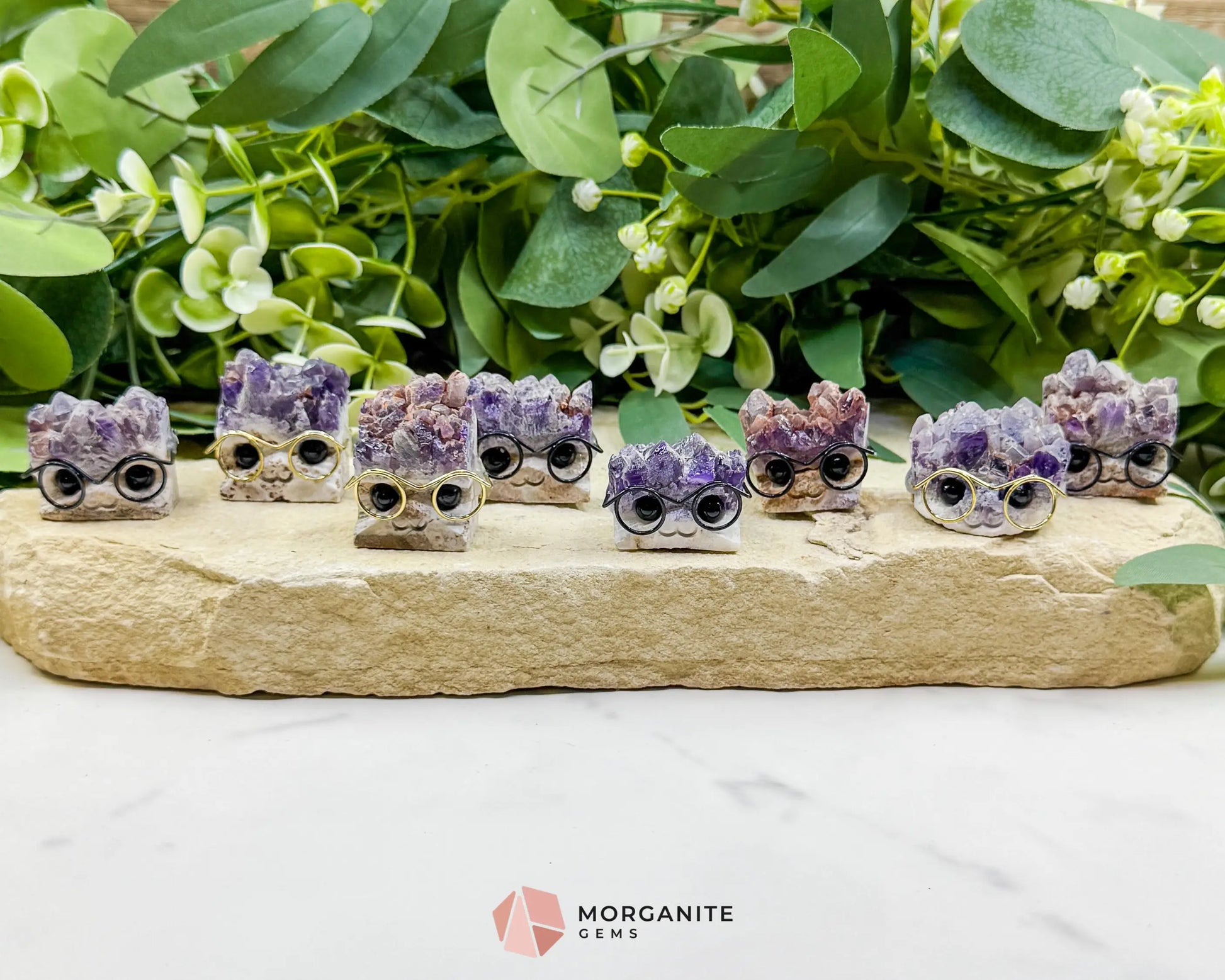 Amethyst Gemhog Figurine – Mini Amethyst Hedgehog with Glasses (≈1″–1.5″) - Metaphysical Crystals