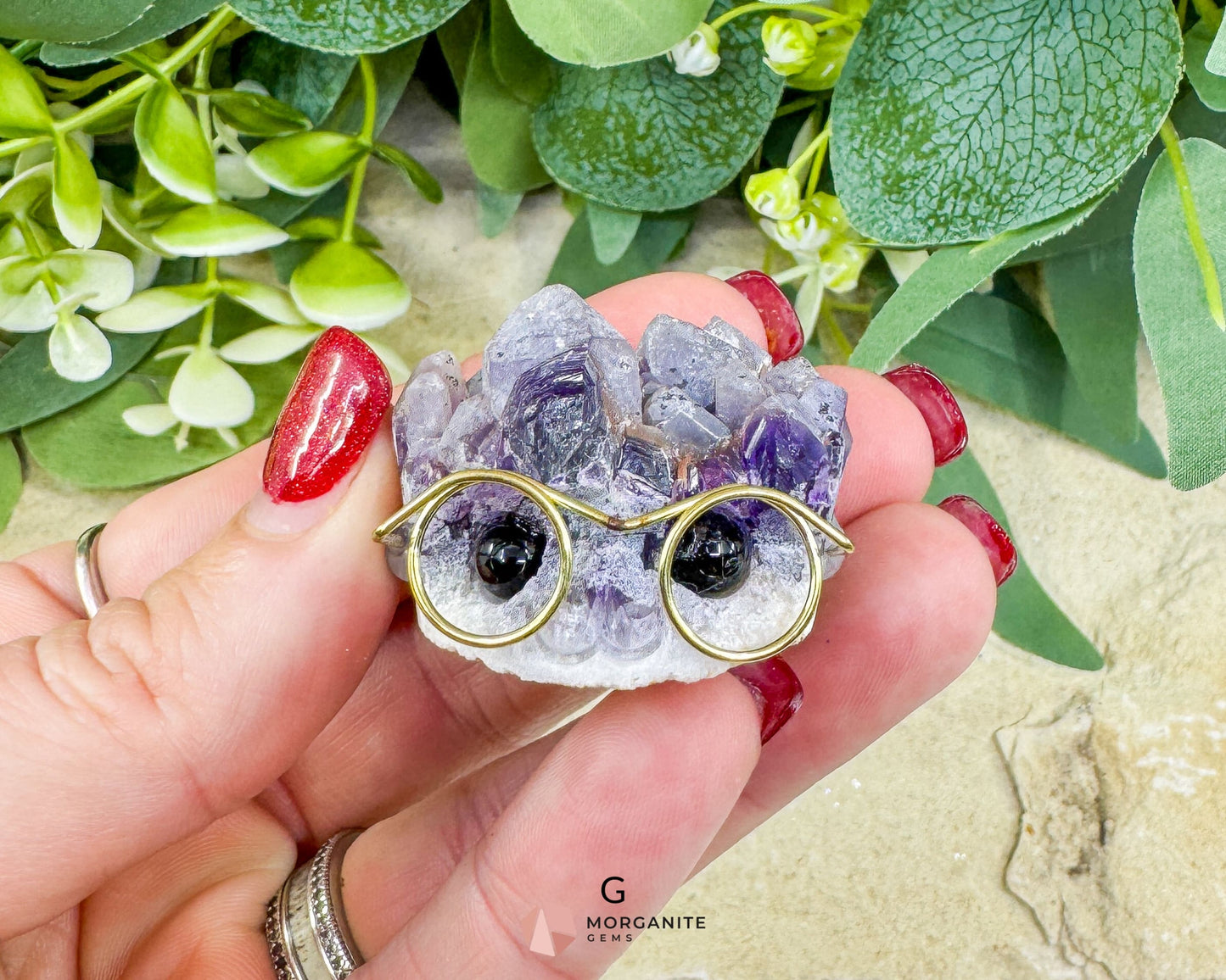 Amethyst Gemhog Figurine – Mini Amethyst Hedgehog with Glasses (≈1″–1.5″) - G - Metaphysical Crystals