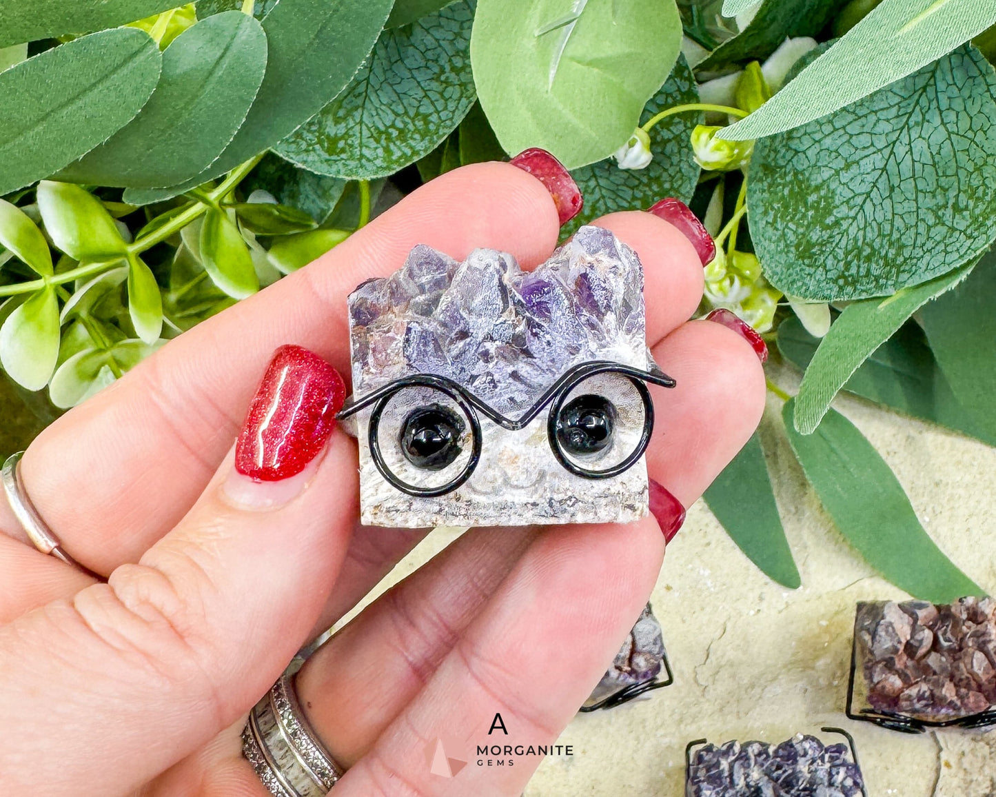 Amethyst Gemhog Figurine – Mini Amethyst Hedgehog with Glasses (≈1″–1.5″) - A - Metaphysical Crystals