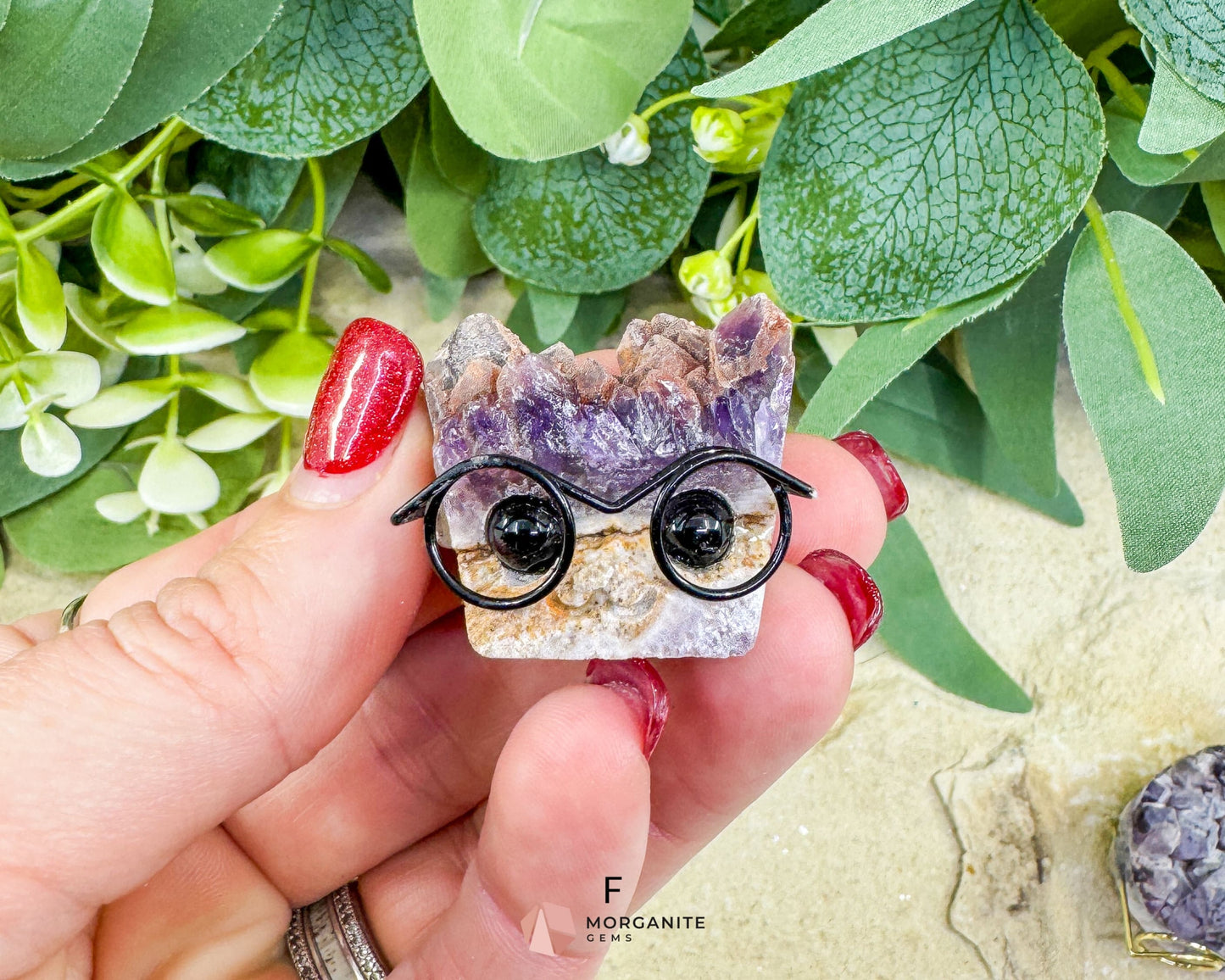 Amethyst Gemhog Figurine – Mini Amethyst Hedgehog with Glasses (≈1″–1.5″) - F - Metaphysical Crystals