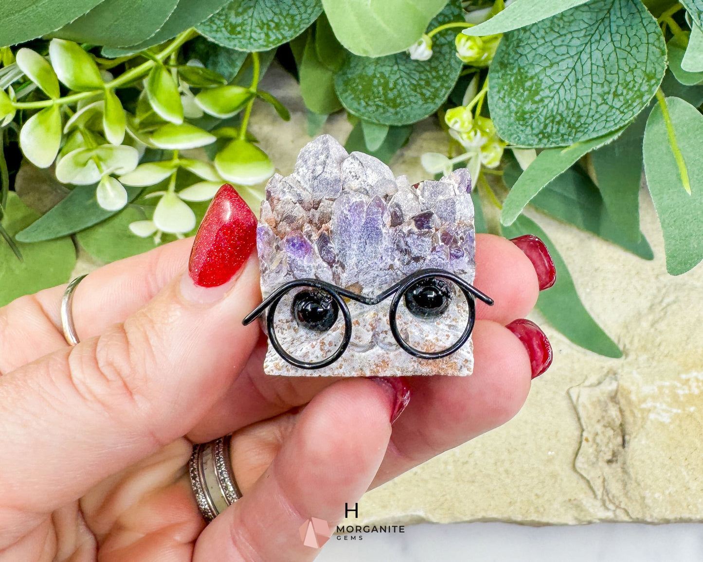 Amethyst Gemhog Figurine – Mini Amethyst Hedgehog with Glasses (≈1″–1.5″) - H - Metaphysical Crystals