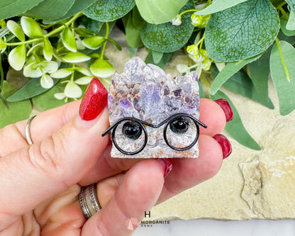 Amethyst Gemhog Figurine – Mini Amethyst Hedgehog with Glasses (≈1″–1.5″) - H - Metaphysical Crystals