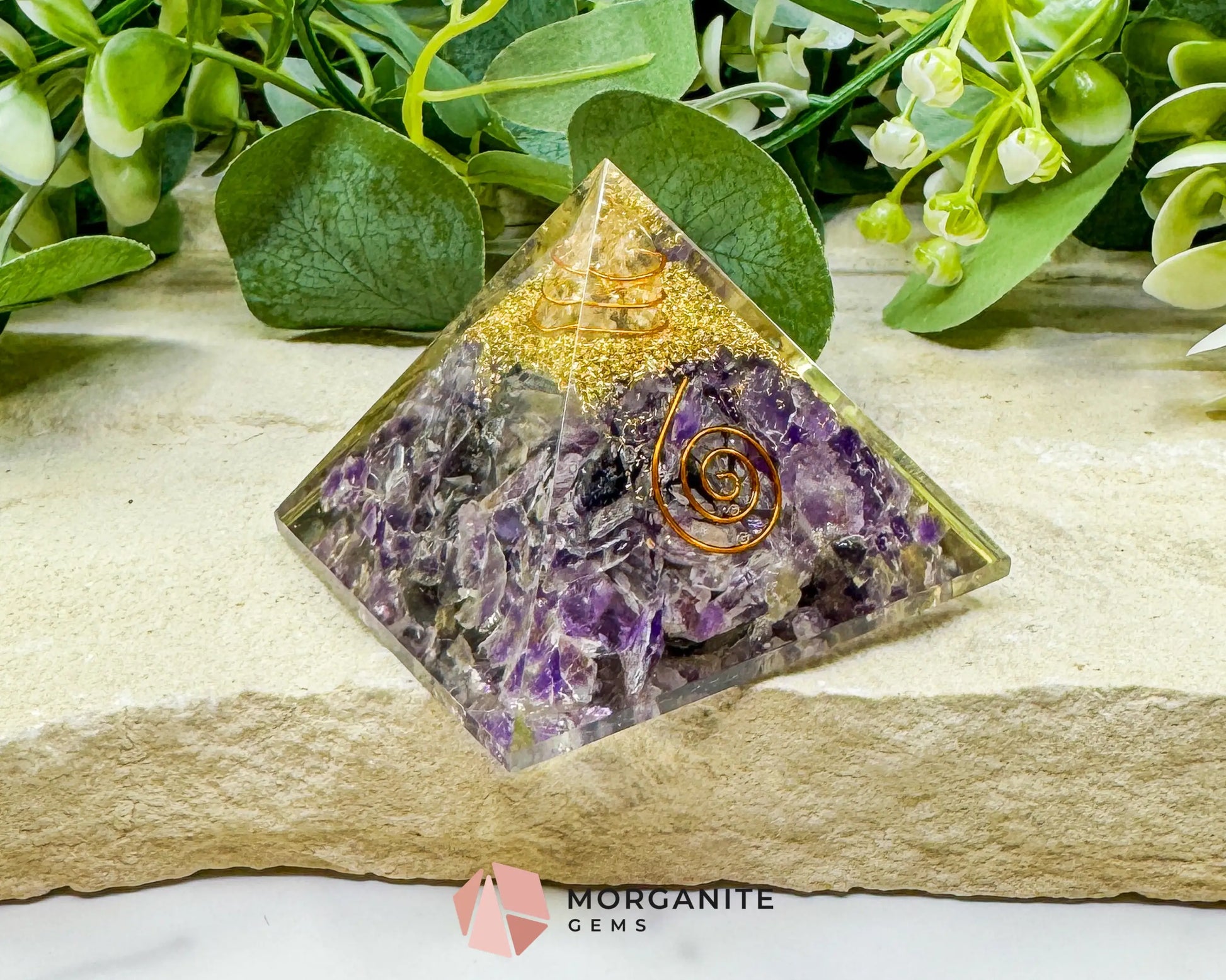 Amethyst Orgonite Pyramid with Clear Quartz Point – Spiritual Clarity & Energy Cleansing (Approx. 2.7’’) - Metaphysical