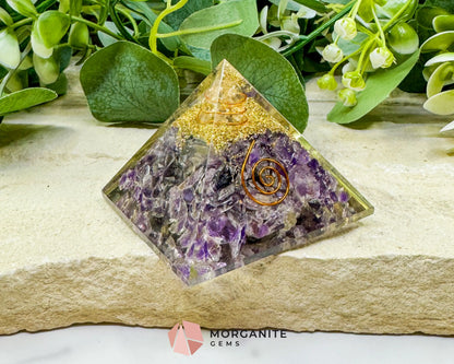 Amethyst Orgonite Pyramid with Clear Quartz Point – Spiritual Clarity & Energy Cleansing (Approx. 2.7’’) - Metaphysical