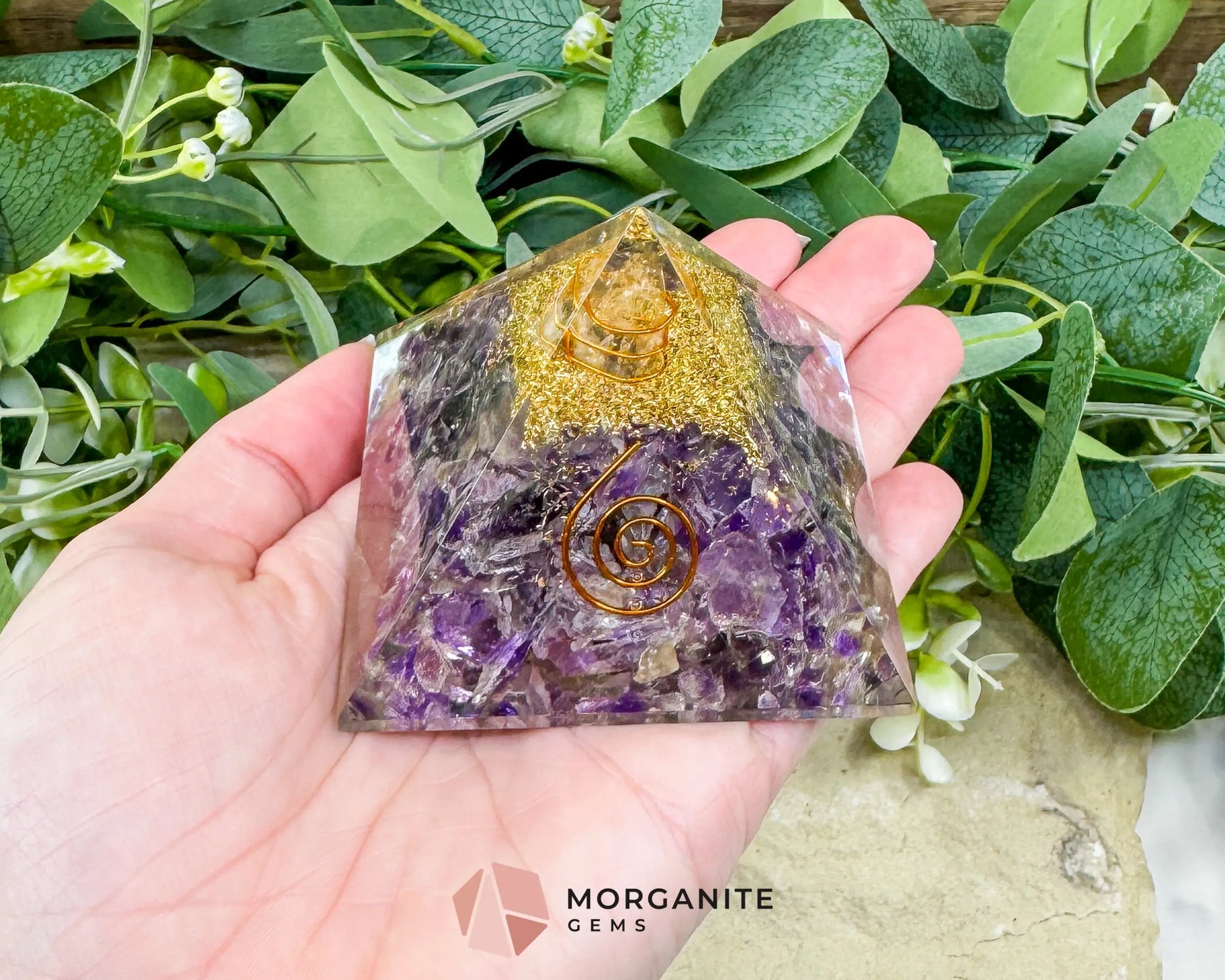 Amethyst Orgonite Pyramid with Clear Quartz Point – Spiritual Clarity & Energy Cleansing (Approx. 2.7’’) - Metaphysical