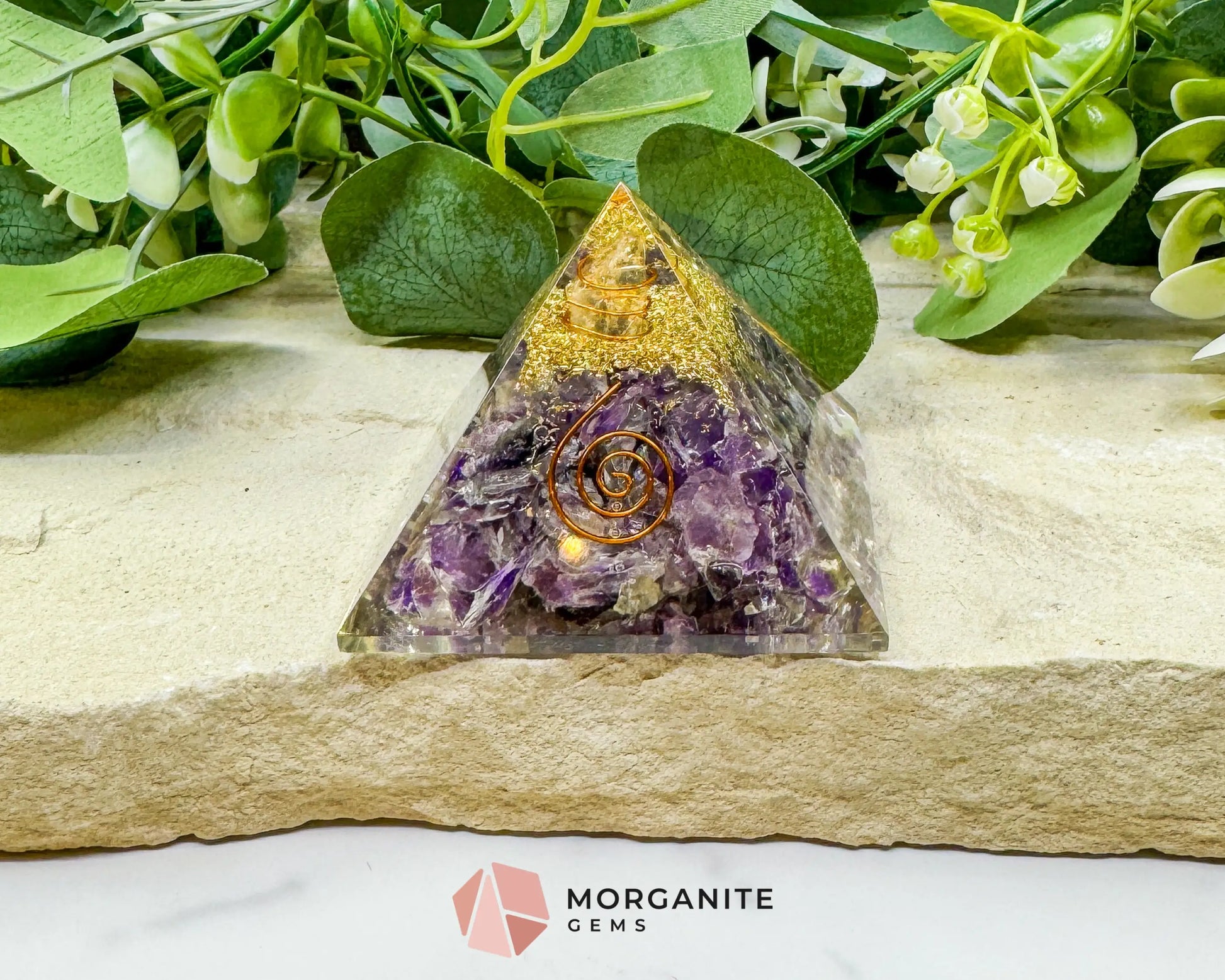 Amethyst Orgonite Pyramid with Clear Quartz Point – Spiritual Clarity & Energy Cleansing (Approx. 2.7’’) - Metaphysical