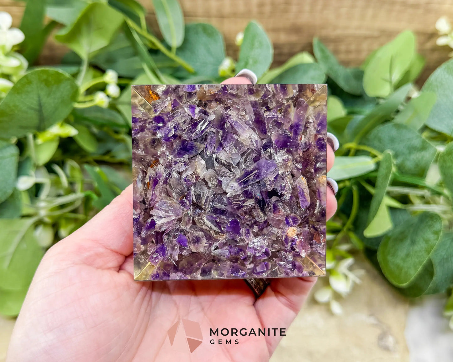 Amethyst Orgonite Pyramid with Clear Quartz Point – Spiritual Clarity & Energy Cleansing (Approx. 2.7’’) - Metaphysical