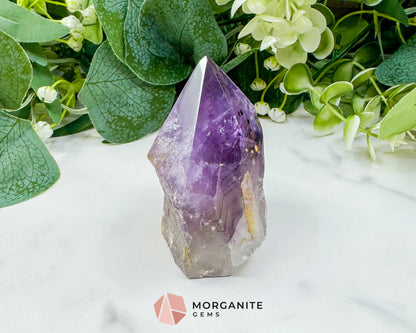 Amethyst Standing Point No. 1 (6.3oz) – Rough Base Polished Tower for Intuition & Spiritual Peace - Metaphysical