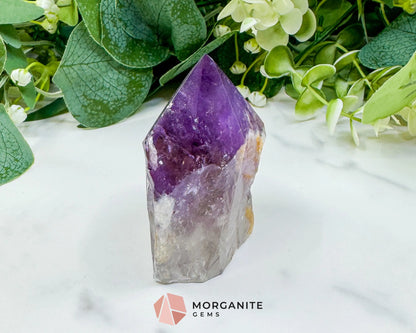 Amethyst Standing Point No. 1 (6.3oz) – Rough Base Polished Tower for Intuition & Spiritual Peace - Metaphysical